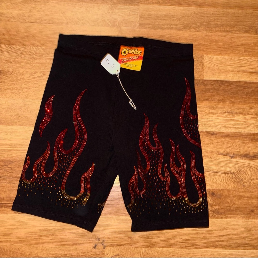 Cheetos Black Shorts with Red Flame Design forever 21